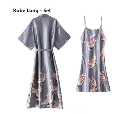 Sexy Nightwear Gown Set Women 2PC Pyjama V-Neck Pajamas Silky Sleepwear Spring Lady Sleep Suit Robe Wear Home Negligee Homewear