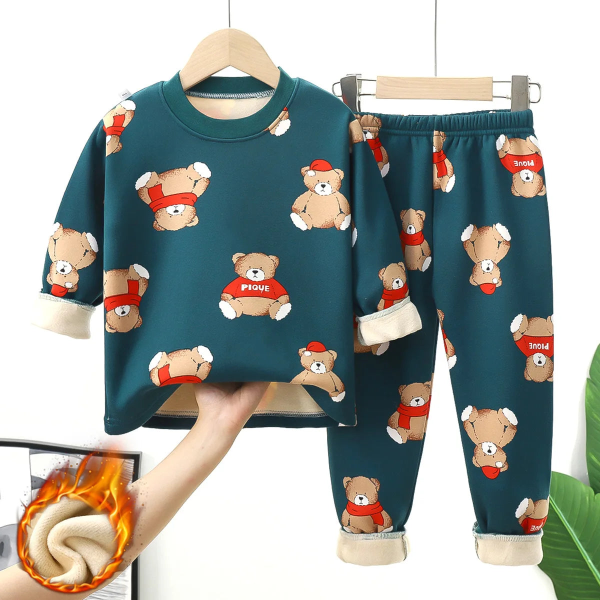 New 2025 Autumn Winter Kids Thicken Warm Pajamas Baby Boys Girls Cartoon Long Sleeve Pyjamas Toddler Sleepwear Clothing Sets