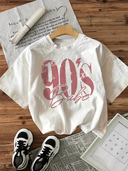 Letter Printed Short Sleeved Round Neck Casual Top for Spring Summer and Autumn Women's Clothing Harajuku Shirt Pure Cotton Top