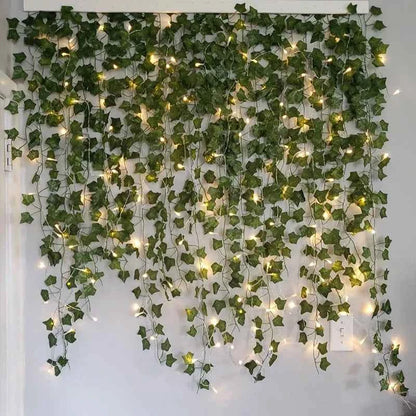 2/5/10M Silk Leaves Fake Creeper Green Leaf Ivy Vine LED String Lights for Home Wedding Hanging Garland Artificial Plants Decor