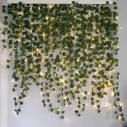 2/5/10M Silk Leaves Fake Creeper Green Leaf Ivy Vine LED String Lights for Home Wedding Hanging Garland Artificial Plants Decor