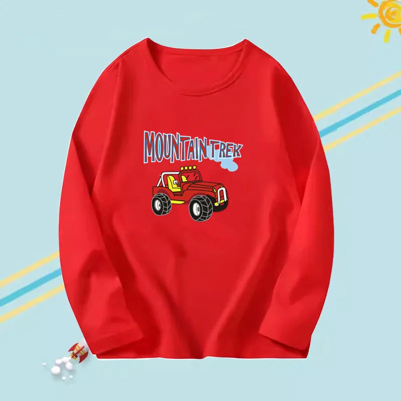 2023 Boys Autumn T-shirts Cartoon Steamer T-shirt for Boy Autumn Long Sleeve O-Neck T-shirts Children's Autumn Spring Cotton Tee