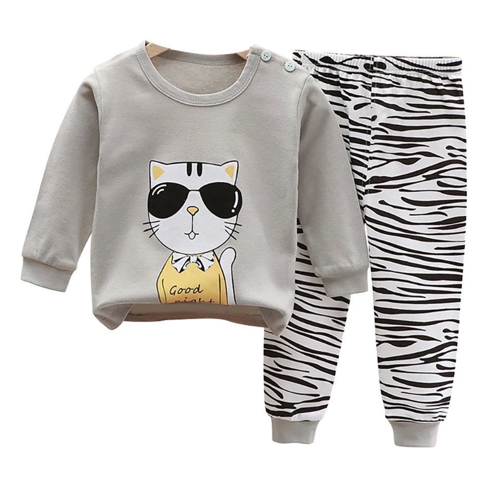 Spring Autumn Kids Pajamas Set Unisex Children Dino Bear Animal Cartoon Sleepwear Boys and Girls Homewear Casual Clothing 1-10Y