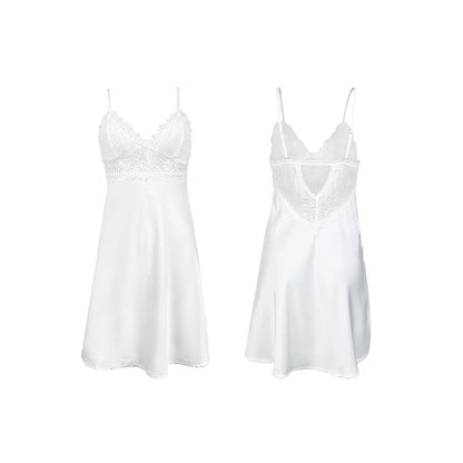 Casual Nightgown Silk Satin Sleepwear Chemise Nightdress Lady New Spring Homewear Sexy Lace Nightwear Lingerie Homedress