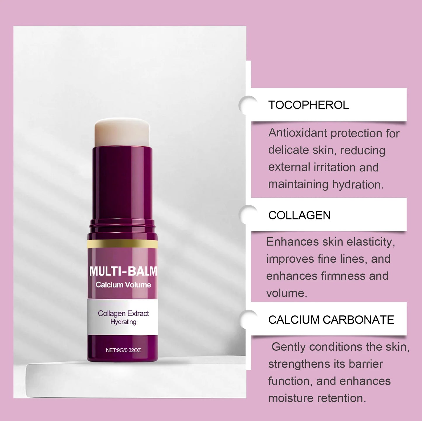 Multi Balm Calcium Volume Firming Skin Hydrating Nourishing Smoothing Collagen Moisturing Stick Suitable for Eyes Neck Face