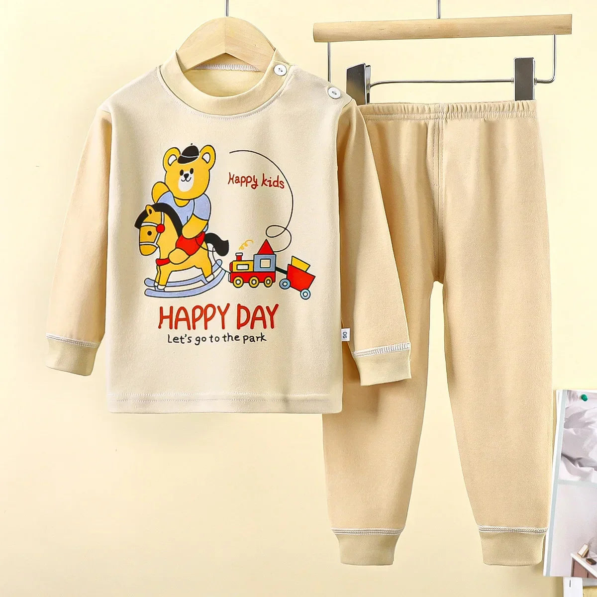 New 2024 Kids Underwear Clothing Sets Boys Girls Pure Cotton Cute Cartoon Dinosaur T-shirt Top with Pants Baby Autumn Pajamas