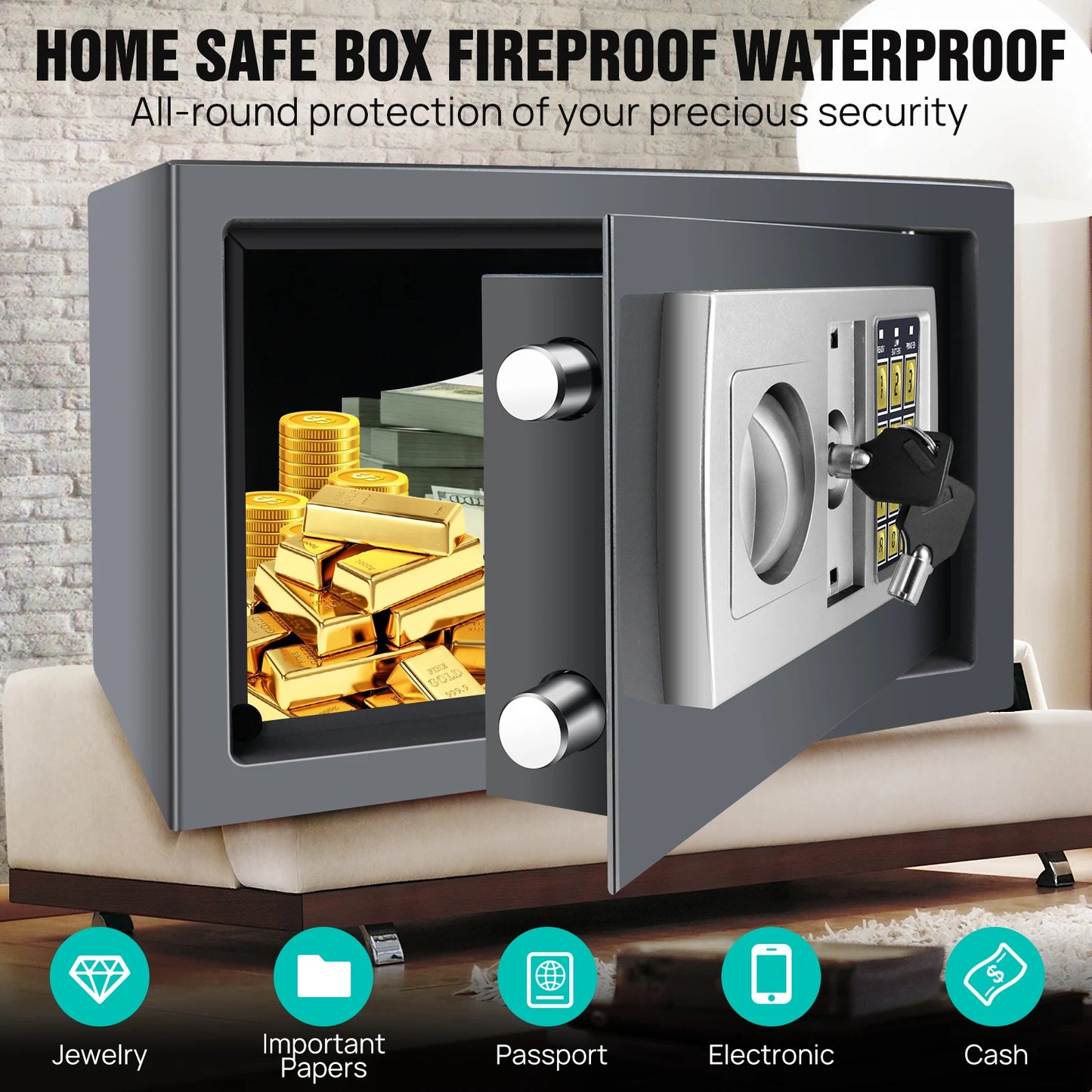 BRlEFNESs Dual Key Digital ock Heavy Duty Steel Anti-Theft Safe for Corporate jlewelry, Camera, file Storage, and Cash