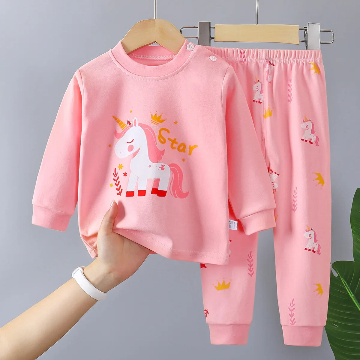 Kids Autumn Casual Pajamas Boys Girls Cute Cartoon Unicorn Long Sleeve T-Shirt + Pants Pyjamas Toddler Baby Warm Clothing Sets