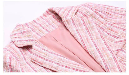 2025 Fashion Tweed Short Jacket Women's Plaid Blazers Coarse Woolen Coat Spring Autumn Casual Tops Slim Small Suit Jackets Lady