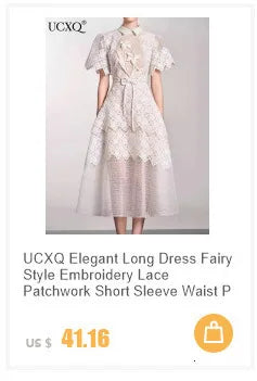 UCXQ Korean Style 3D Flower Sequin Lace Strapless Dress Elegant Multi-color Mesh Long Dresses Women 2025 New Spring Summer A7877