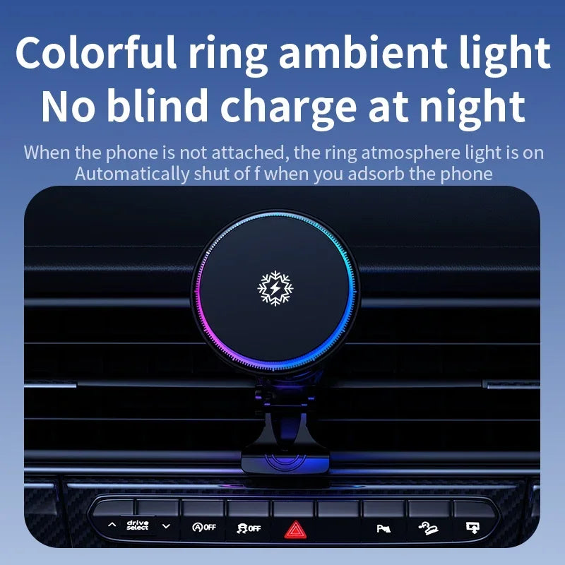 30W Ice Cooling Magnetic Wireless Car Charger Fast Charging Station for iPhone15 14 13 12 Pro Max MacSafe Car Phone Holder Stand