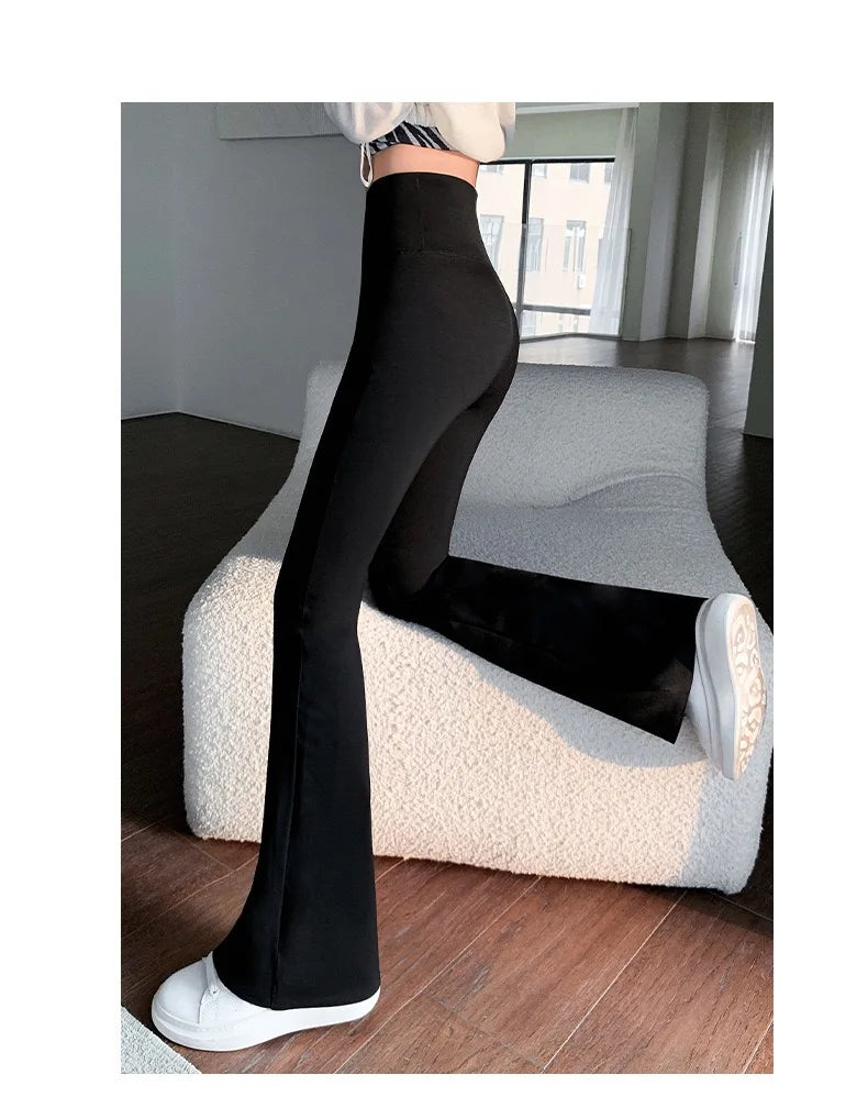 Women Bell Bottom Slim High Waist Solid Sexy Shark Flare Pants Fashion Casual Streetwear High Elastic Butt Lift Skinny Leggings