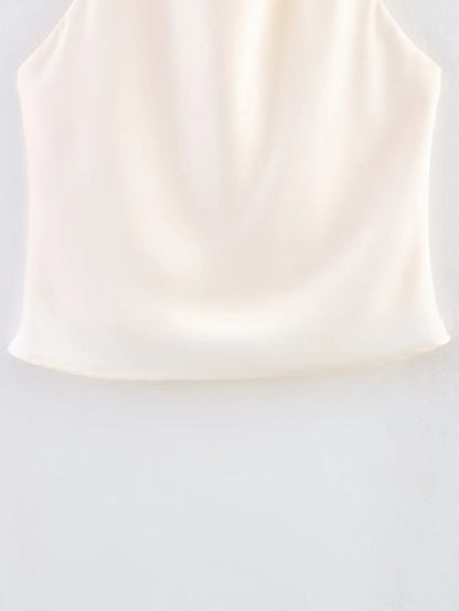HH Spring Elegant Women Satin Halter Tops 2026 Summer Backless Off Shoulder Corset Vest Female Fashion Slim Crop Tank Top