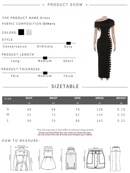 Kliou Sexy Hollow Design Long Dress Woman Skew Collar Off Shoulder Skinny High Waist Robe Midnight Club Party Fashion Vestidos
