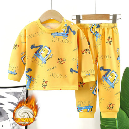 New 2025 Autumn Winter Kids Thicken Warm Pajamas Baby Boys Girls Cartoon Long Sleeve Pyjamas Toddler Sleepwear Clothing Sets
