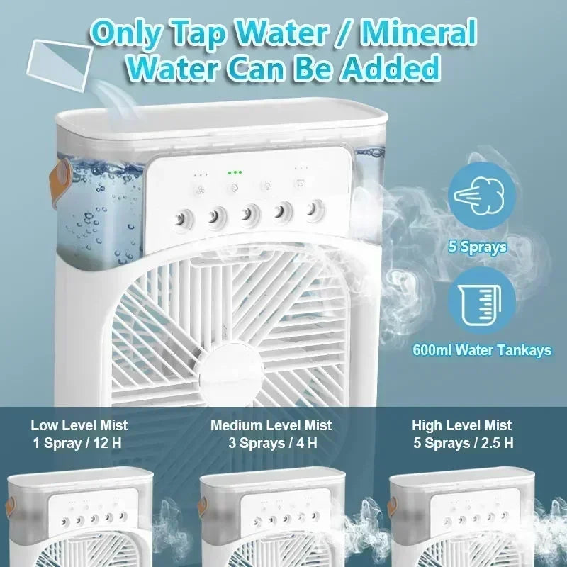 New 3 In 1 Portable Fan AIr Conditioner Household Mini Air Cooler LED Night Light Humidifier Air Adjustment Fan Office Home Fan