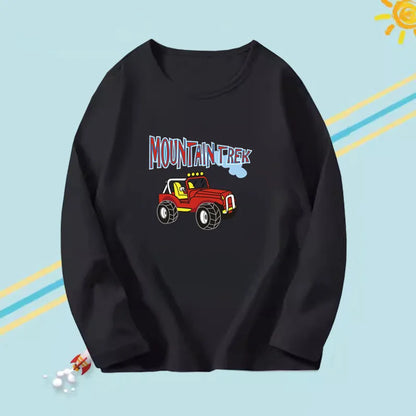 2023 Boys Autumn T-shirts Cartoon Steamer T-shirt for Boy Autumn Long Sleeve O-Neck T-shirts Children's Autumn Spring Cotton Tee