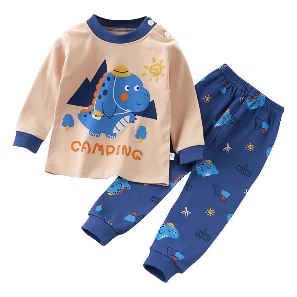 Spring Autumn Kids Pajamas Set Unisex Children Dino Bear Animal Cartoon Sleepwear Boys and Girls Homewear Casual Clothing 1-10Y