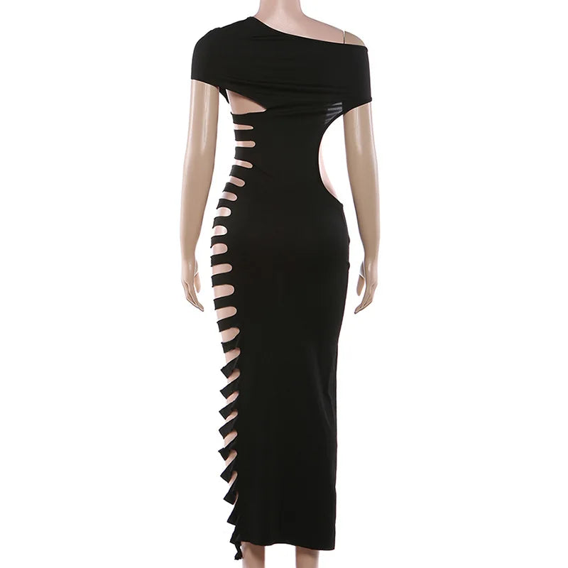 Spring 2026 Women's One Shoulder Cut Out Side Bodycon Maxi Dress Sexy Clubwear Party Dresses