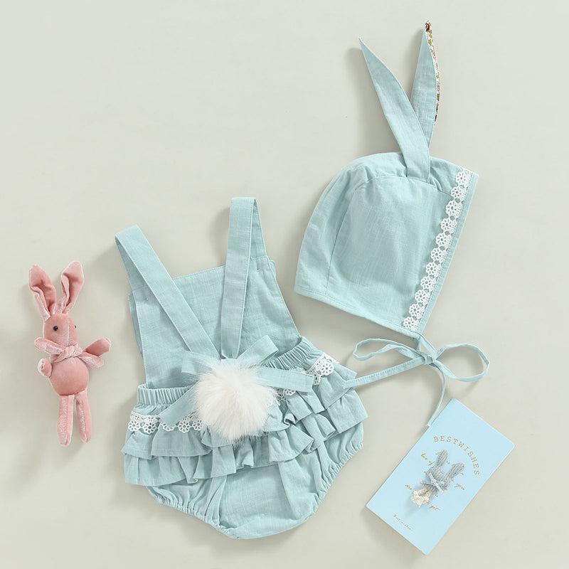 ma&baby 0-18M Easter Toddler Newborn Infant Baby Girl Romper Cute Floral Bunny Ear Rabbit Pompom Jumpsuit Overalls D01