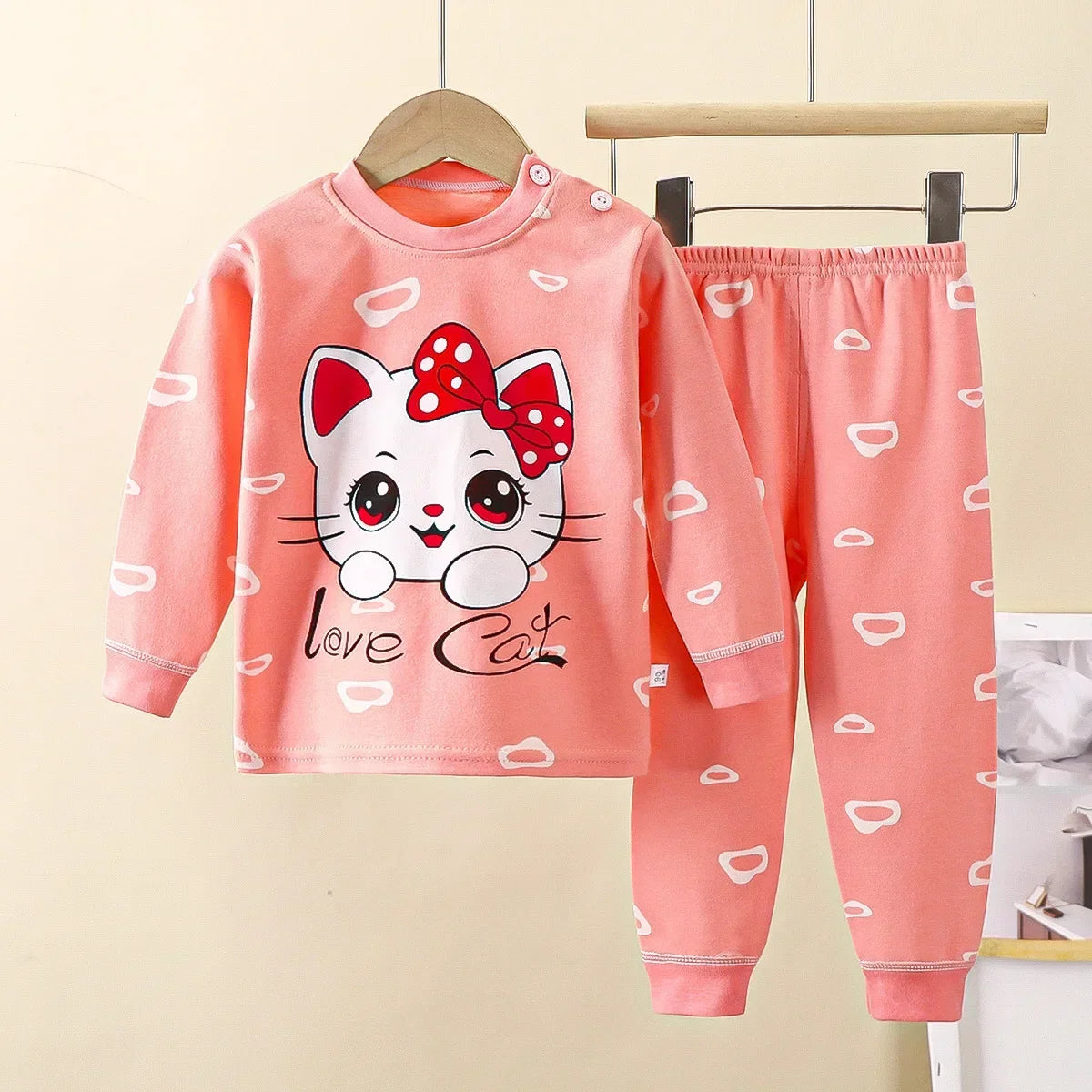 New 2024 Kids Underwear Clothing Sets Boys Girls Pure Cotton Cute Cartoon Dinosaur T-shirt Top with Pants Baby Autumn Pajamas