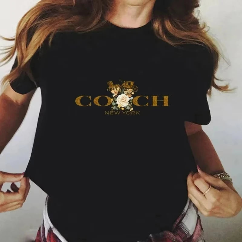 Spring/Summer 2026 Women's T-shirt Luxury Printed O-neck Top Pattern Short Sleeve Hip Hop T-shirt Women's Summer Alphabet