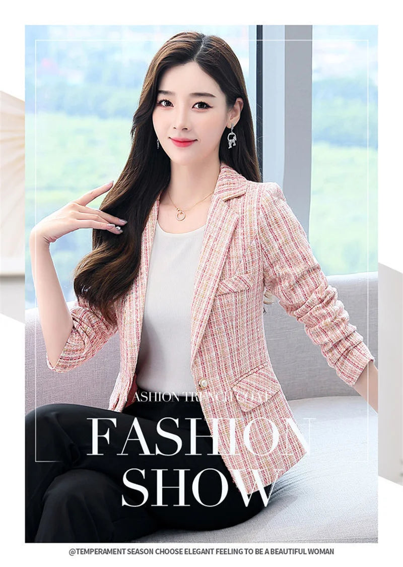 2025 Fashion Tweed Short Jacket Women's Plaid Blazers Coarse Woolen Coat Spring Autumn Casual Tops Slim Small Suit Jackets Lady