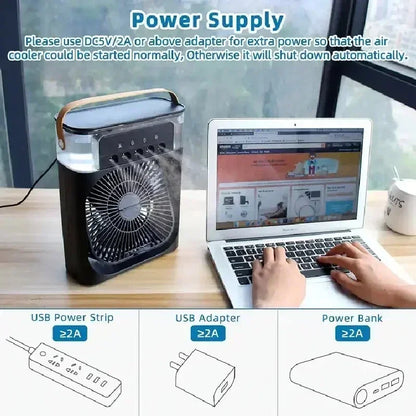 Motorcycle 3 in 1 USB Mini Air Conditioner Portable Cooling Fan with Humidifier and Night Light for Home Office Desktop Amagi