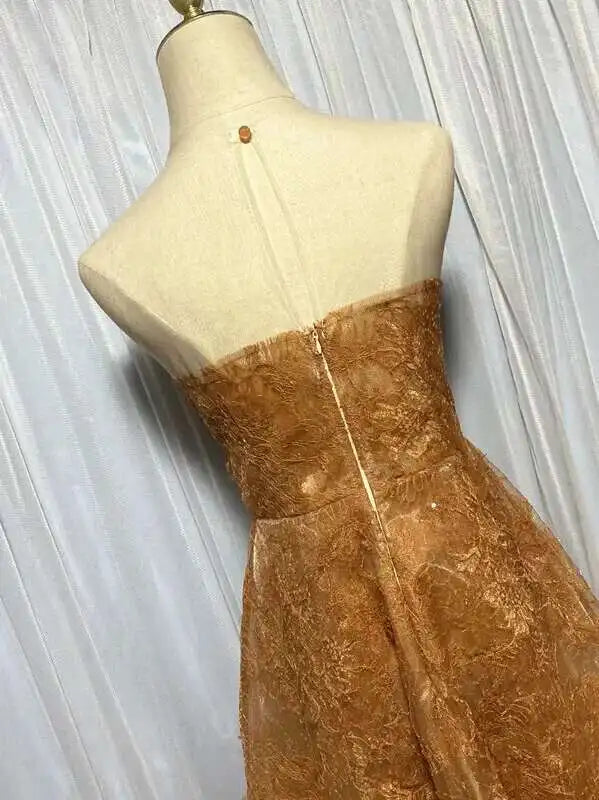 UCXQ Korean Style 3D Flower Sequin Lace Strapless Dress Elegant Multi-color Mesh Long Dresses Women 2025 New Spring Summer A7877