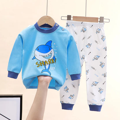 Spring Autumn Kids Pajamas Set Unisex Children Dino Bear Animal Cartoon Sleepwear Boys and Girls Homewear Casual Clothing 1-10Y