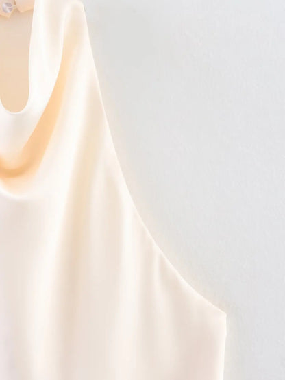 HH Spring Elegant Women Satin Halter Tops 2026 Summer Backless Off Shoulder Corset Vest Female Fashion Slim Crop Tank Top