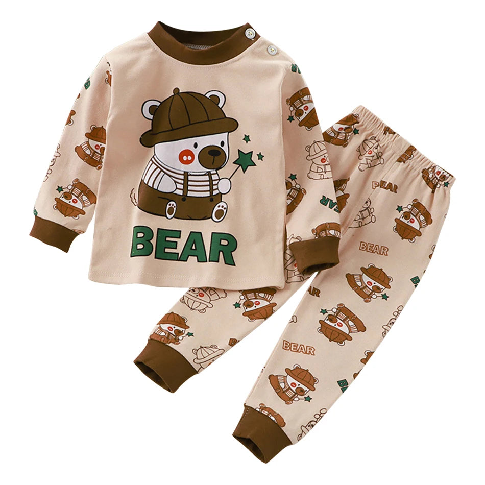 Spring Autumn Kids Pajamas Set Unisex Children Dino Bear Animal Cartoon Sleepwear Boys and Girls Homewear Casual Clothing 1-10Y