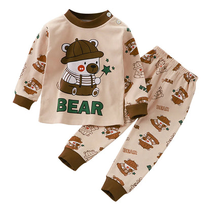 Spring Autumn Kids Pajamas Set Unisex Children Dino Bear Animal Cartoon Sleepwear Boys and Girls Homewear Casual Clothing 1-10Y