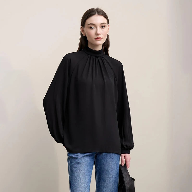 Amii Women Blouse 2026 Spring New Elegant Commuter Half Turtleneck Chiffon Shirt Women's Raglan Sleeve Solid Loose Top 12641072
