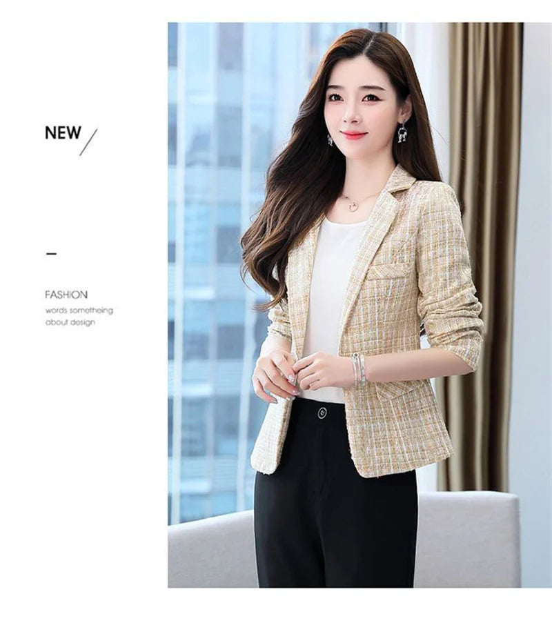 2025 Fashion Tweed Short Jacket Women's Plaid Blazers Coarse Woolen Coat Spring Autumn Casual Tops Slim Small Suit Jackets Lady
