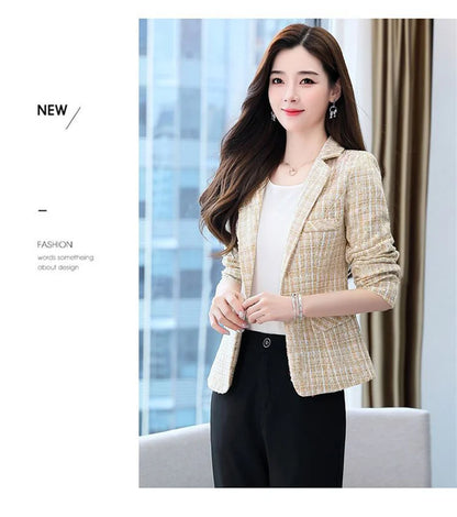2025 Fashion Tweed Short Jacket Women's Plaid Blazers Coarse Woolen Coat Spring Autumn Casual Tops Slim Small Suit Jackets Lady