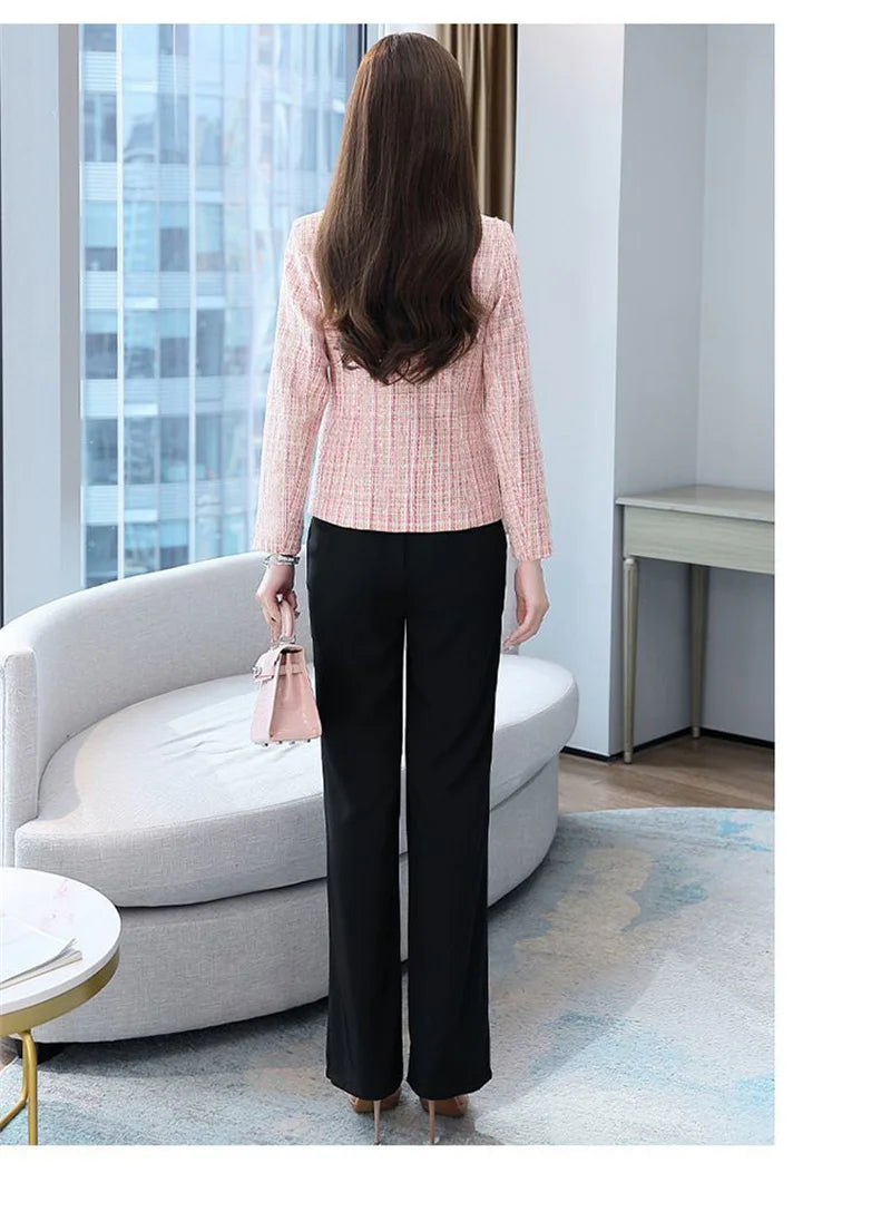 2025 Fashion Tweed Short Jacket Women's Plaid Blazers Coarse Woolen Coat Spring Autumn Casual Tops Slim Small Suit Jackets Lady