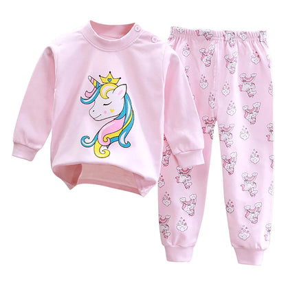 Spring Autumn Kids Pajamas Set Unisex Children Dino Bear Animal Cartoon Sleepwear Boys and Girls Homewear Casual Clothing 1-10Y