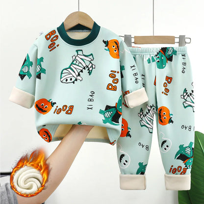 New 2025 Autumn Winter Kids Thicken Warm Pajamas Baby Boys Girls Cartoon Long Sleeve Pyjamas Toddler Sleepwear Clothing Sets