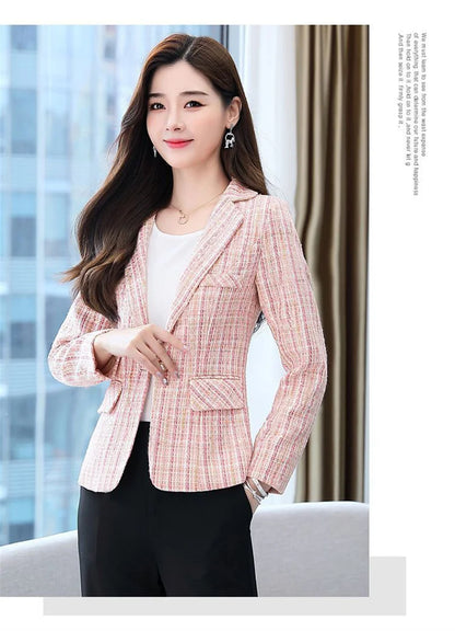 2025 Fashion Tweed Short Jacket Women's Plaid Blazers Coarse Woolen Coat Spring Autumn Casual Tops Slim Small Suit Jackets Lady