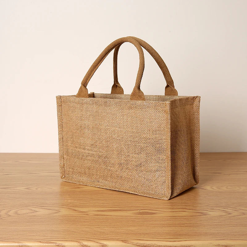 Women's jute tote bag large capacity shopping bag travel storage bag open mouth men's handbag
