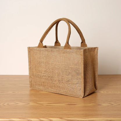 Women's jute tote bag large capacity shopping bag travel storage bag open mouth men's handbag