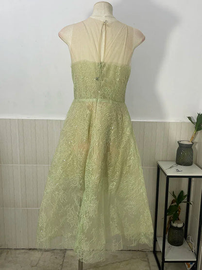 UCXQ Korean Style 3D Flower Sequin Lace Strapless Dress Elegant Multi-color Mesh Long Dresses Women 2025 New Spring Summer A7877