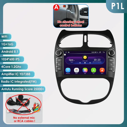 7862 Android Car Radio Player for Peugeot 206 206CC 206SW 2000 -2008 Car Stereo Multimedia Audio Wireless Carplay 7inch headunit