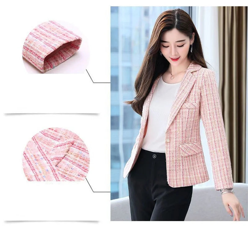 2025 Fashion Tweed Short Jacket Women's Plaid Blazers Coarse Woolen Coat Spring Autumn Casual Tops Slim Small Suit Jackets Lady