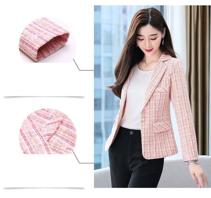 2025 Fashion Tweed Short Jacket Women's Plaid Blazers Coarse Woolen Coat Spring Autumn Casual Tops Slim Small Suit Jackets Lady