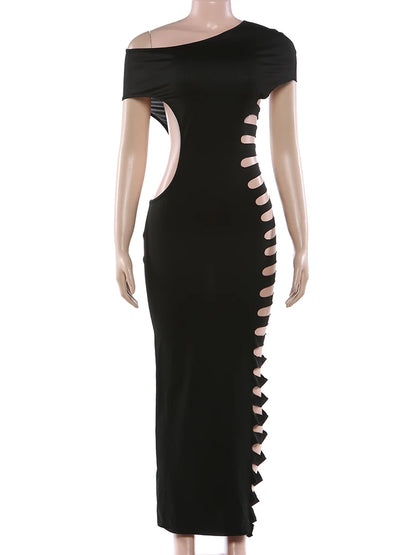 Sisterlind Skew Collar Dress Women Sexy Coquette Hollow Summer Trend Stretch Midnight Party Clubwear Irregular Hipster Vestidos