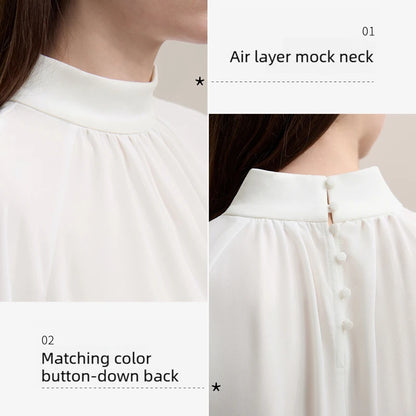 Amii Women Blouse 2026 Spring New Elegant Commuter Half Turtleneck Chiffon Shirt Women's Raglan Sleeve Solid Loose Top 12641072
