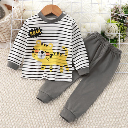 Spring Autumn Kids Pajamas Set Unisex Children Dino Bear Animal Cartoon Sleepwear Boys and Girls Homewear Casual Clothing 1-10Y