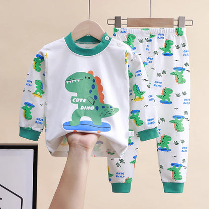 Spring Autumn Kids Pajamas Set Unisex Children Dino Bear Animal Cartoon Sleepwear Boys and Girls Homewear Casual Clothing 1-10Y